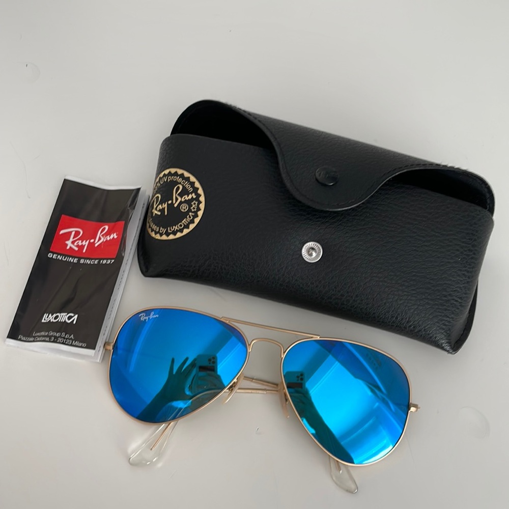 Blue and gold ray ban sunglasses